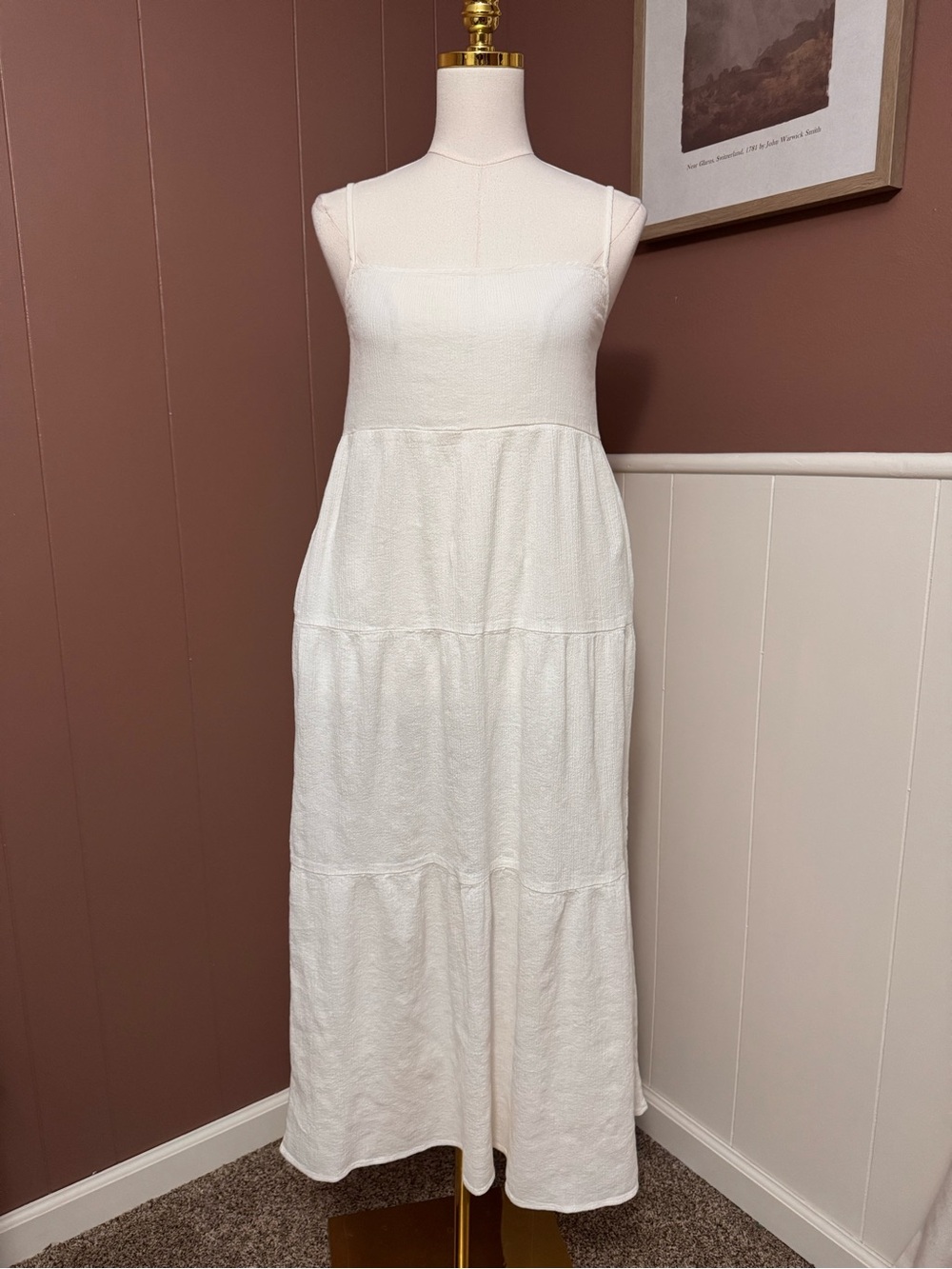 Reformation White Tiered Spaghetti Strap Maxi Dress